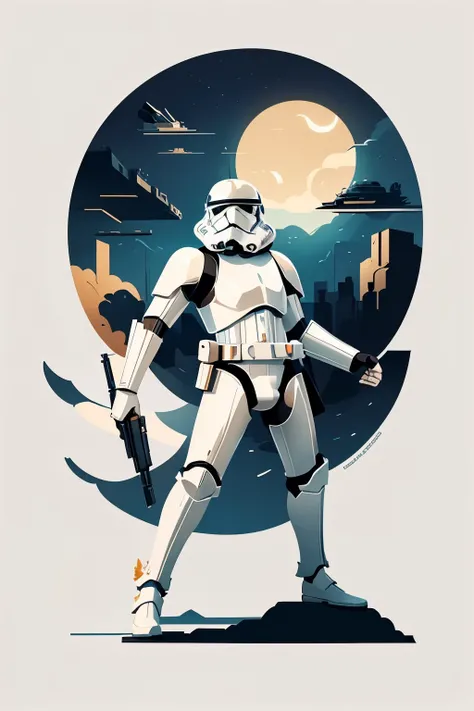 Dibujo, illustration, Masterpiece, 4K, minimalista, ([soldado de asalto guerra de las galaxias]) stormtrooper star wars illustration minimalista., Al estilo Olly Moss