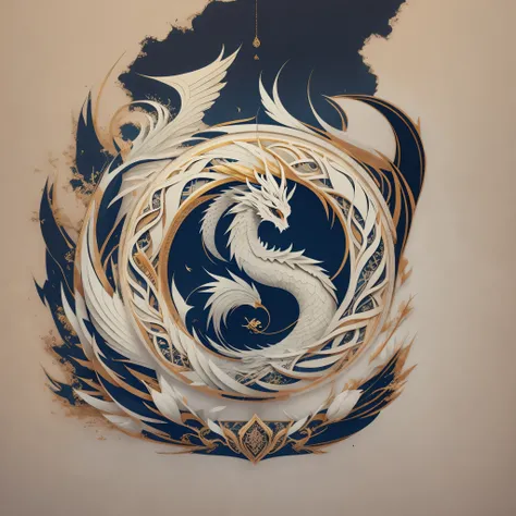 A captivating logo design featuring a minimal and pure dragon image, inspired by the artistic traditions of Kyoto. The dragon is elegantly silhouetted against a black background, its white outlines radiant and sharp. This intricately detailed logo is exper...