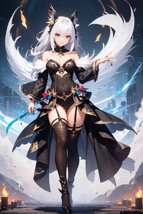 masterpiece, ultra high definition, full body representation, honkai star rail themed, black swan costume featuring intricate details, elegant and poised pose, expressive eyes, sleek and shiny fabric, lifelike and hyper-realistic rendering --s2