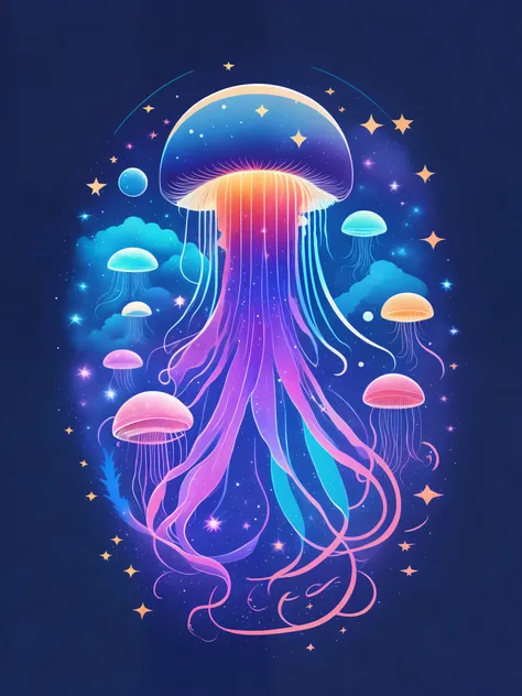 Space jellyfish, t-shirt design, rzminjourney, vector art