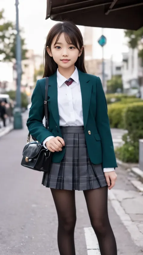 RAW photo、High resolution、((far away from the subject))、((Full body photo from head to toe))、My eyes are big、cute little face、beautiful girl、facing forward、Stand with your feet together、Because I&#39;m slender、stand up with good posture、Residential area in...