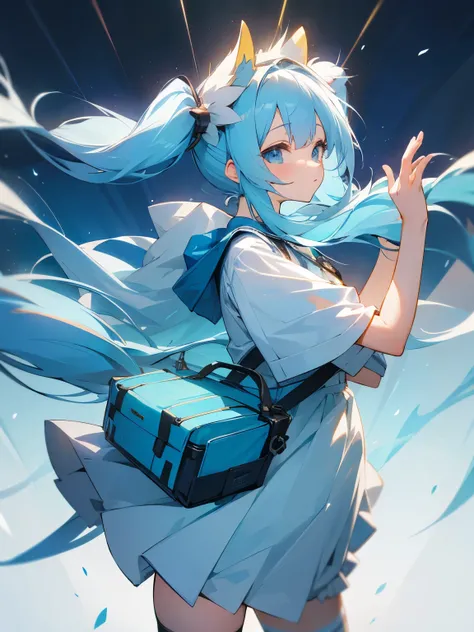 Twintails long hair light blue hair cute girl panniers