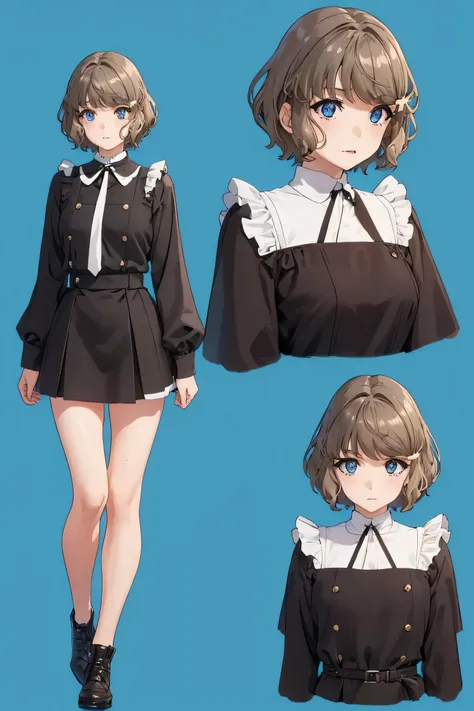 tomoekoga, tomoe koga, short hair, brown hair, blue eyes, hair clip,
BREAK (Official Outfit:1.2)
BREAK at stage
BREAK (multiple views:1.5),from behind,from_front,(blue background:1.3),(full body:1.4),arms at sides,
BREAK (masterpiece:1.2), best quality, hi...