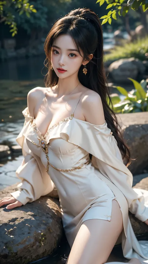 (masterpiece, best quality:1.2), 1girl, solo, ((off shoulder clothes)), In the depths of Wonderland，The moonlight falls like water，foggy room，The figure of the heroine is vaguely visible，Just like the fairy in the painting，Slender sexy legs，Very nice legs，...