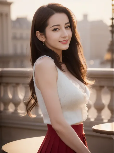 ((top quality、8k、​Masterpiece:1.3))、Extremely delicate and beautiful girl，realistically，Extremely ridiculous，Abstractionism，From the waist to the shoulders，catch，Extra detailed body，Port wind，，flowing hair，light brown hair，viton hair，beautiful fine hair，Ex...