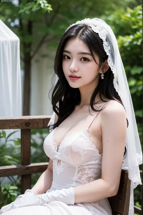 photo, photo realistic, (photorealistic:1.4), best quality, high quality, 4K, RAW, masterpiece,realistic lightning, beautiful face,
1girl, solo, (20 years old), (japanese:1.3), gravure idol, (bride:1.2), (medium breasts), black hair, (medium hair:1.2), (me...