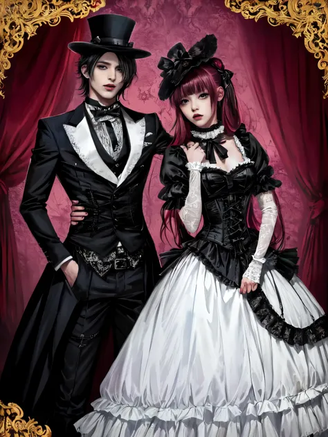 the male figure, dons an intricate visual kei gothic lolita ensemble,gothic makeup, a striking blend of elegance and rebellion. ...