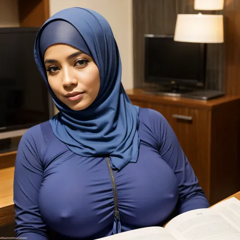 36 years Old, Hijab Indonesian MILF, Fake Gigantic mature Tits, Implant Fake tits, Burqa, Perfect Body, at Office, Dark light, at Nighttime