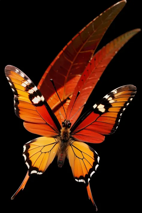 Red and black background，A red butterfly flying