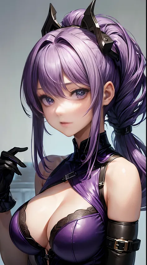 (purple hair:1.3, nffsw:1.2, Accurate:1.2, advanced details, high quality, big breasts:1.3)