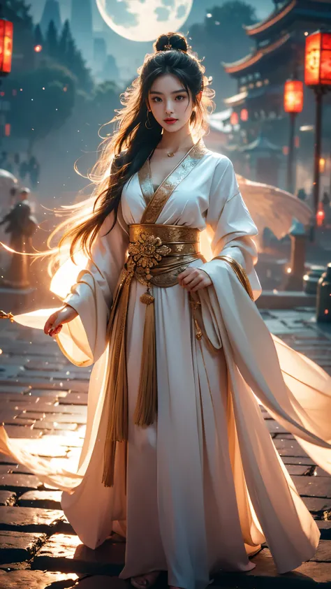 weapon,cleavage,(magic circle:1.1),xiuxian, (genshin impact), (masterpiece, best quality:1.2), 1 girl, alone, In the depths of Wonderland，The moonlight falls like water，foggy room，The figure of the heroine is vaguely visible，Just like the fairy in the pain...