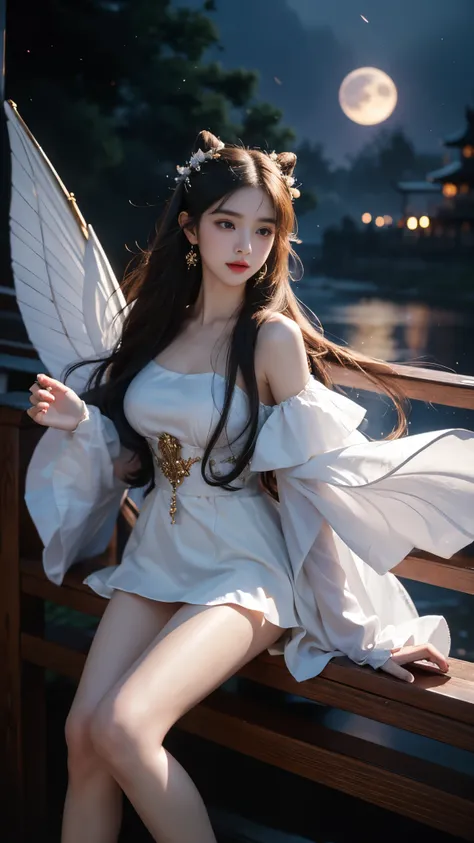 keqingdef,keqingopulent,keqingrnd, (masterpiece, best quality:1.2), 1girl, solo, ((off shoulder clothes)), ((night)), lantern, Candle light, In the depths of Wonderland，The moonlight falls like water，foggy room，The figure of the heroine is vaguely visible，...