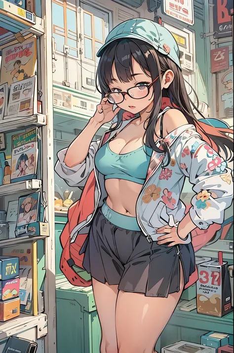 high school student、big breasts、one piece、Glasses、Plump body、sweaty、summer