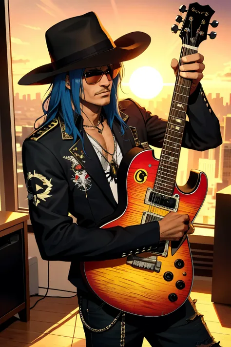 Slash GNR, the charismatic rockstar, poses confidently before the camera with a guitar in hand, his office attire adding an unexpected contrast to his edgy persona. Next to him, a call center telephone sits quietly, its wires tangled in a chaotic mess. The...