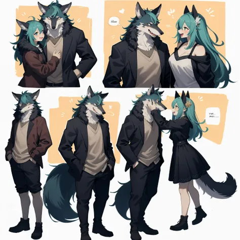 highres, unparalleled masterpiece, absurdres, love story of human  girl and giant Werewolf, pair, Height difference, Physical difference, perfect anatomy, smile, joyful, play with, smile, happy, facial expressions, full body,