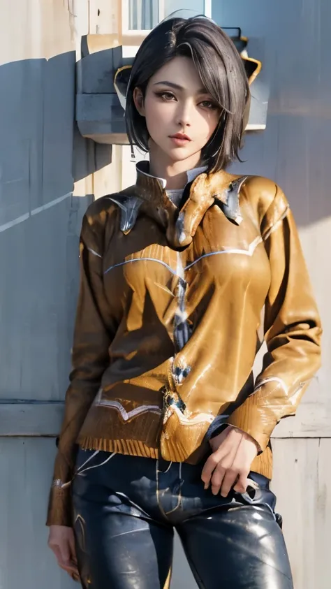 (masterpiece:1.3), (8K, realistic, RAW photo, highest quality: 1.4), (1 girl), beautiful face, (realistic face), (black hair, short hair:1.3), beautiful hairstyle, realistic eyes, beautiful and fine eyes, (realistic skin), beautiful skin, (sweater), disorg...