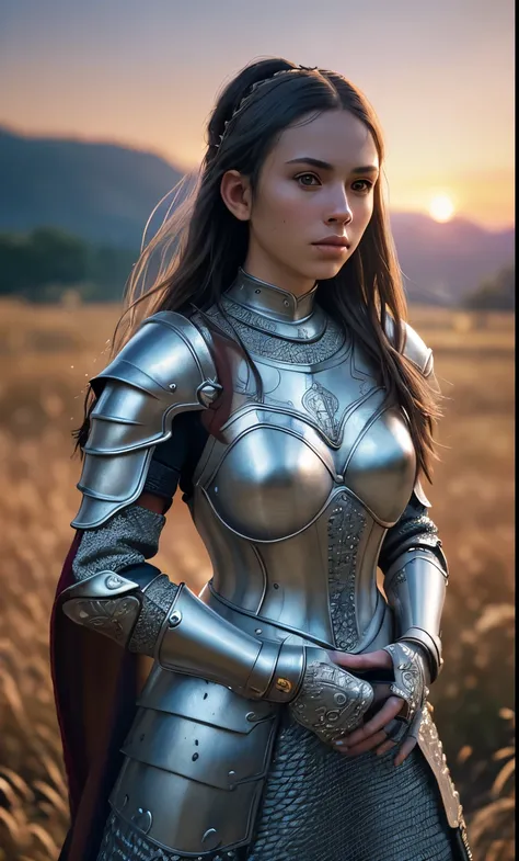 (masterpiece), (extremely intricate:1.3), (realistic), portrait of a girl, the most beautiful in the world, (medieval armor), metal reflections, upper body, outdoors, intense sunlight, far away castle, professional photograph of a stunning woman detailed, ...