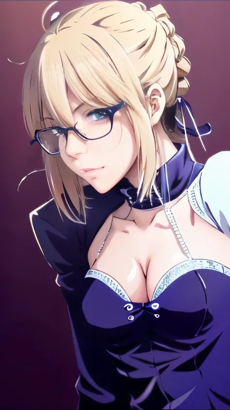 anime girl with long hair and glasses posing for the camera, anime style like fate/stay night, artoria pendragon, fate grand order, fate / stay night, fate stay night, seductive anime girl, fate zero, fate/zero, hajime yatate, ufotable art style, female an...