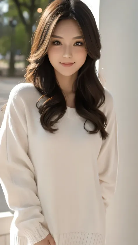 Beauty in white sweater