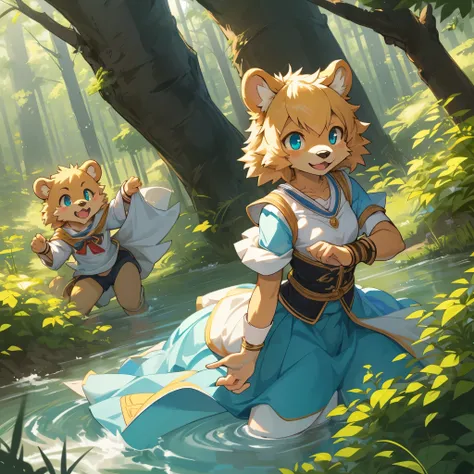 top quality, best quality, High-quality illustrations, masterpiece, super high resolution, detailed background, forest(super cute 1girl, bear, pair)singing, dancing, waltz, 6+boys, 6+girls, absurdres(highly detailed beautiful face and eyes)perfect anatomy,...