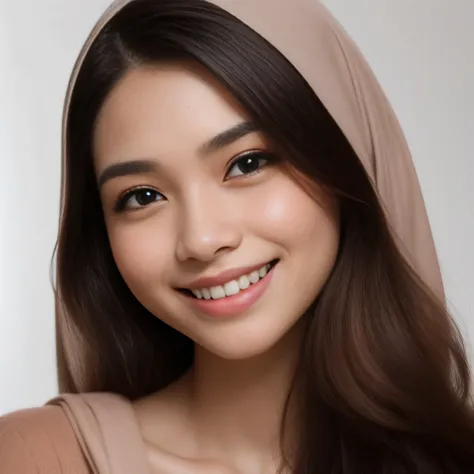 arafed woman with a pink scarf on her head smiling, south east asian with round face, asian face, smooth glowing skin, beautiful aesthetic face, smooth light skin, photoshoot for skincare brand, headshot profile picture, glowing porcelain skin, diffused na...