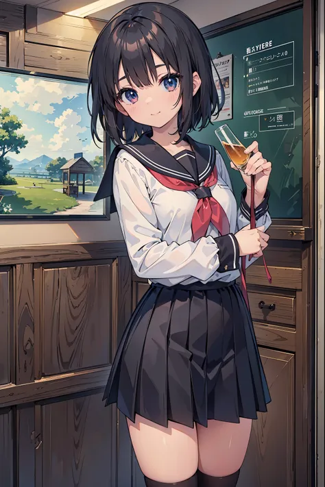 ((masterpiece)), ((best quality)), ((highest quality)), ((ultra-detailed)), ((8k cg wallpaper)), ((extremely delicate and beautiful)), ((illustration)), (high resolution), 1girl, school girl, black hair, smile, ((extremely beautiful detailed anime face))((...