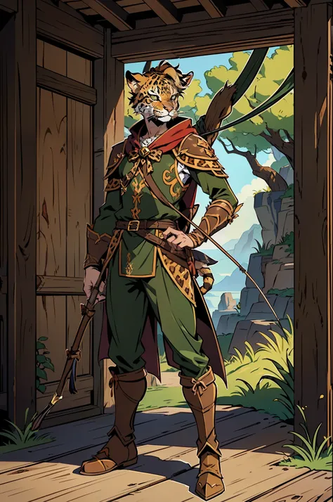 masterpiece, 1man, extremely detailed character, full body shot, best quality, dnd, dungeons and dragons, dnd character, character, ([Tabaxi, Cat, Khajiit:0.5]), (Ranger, Hunter), cat features, leopard features, medieval era, fantasy clothes, anime style, ...