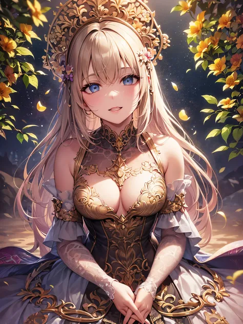 ((highest quality)),(ultra high resolution),(Super detailed),(detailed description),((best CG)),(best work of art),super precision art,great drawing art,(Fantasy art with precise details:1.5), (1 woman:1.6),(beautiful and well-shaped face:1.5),smile:1.7,(A...