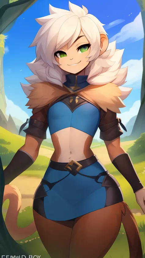 Best quality, Super detailed illustration, (1 boy:1.2), (fluffy monkey:1.4) , feminine face and body, disheveled thick hair, Rogue Clothes,  smug smile, half-closed eyes , Femboy, small waist, wide hips, Slim, perfect body, DND style