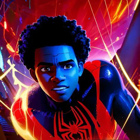 (((a comic style, cartoon art))). ((1boy, solo, lonly)).best quality, masterpiece, high resolution, 1 male, 12yo,  miles morales...