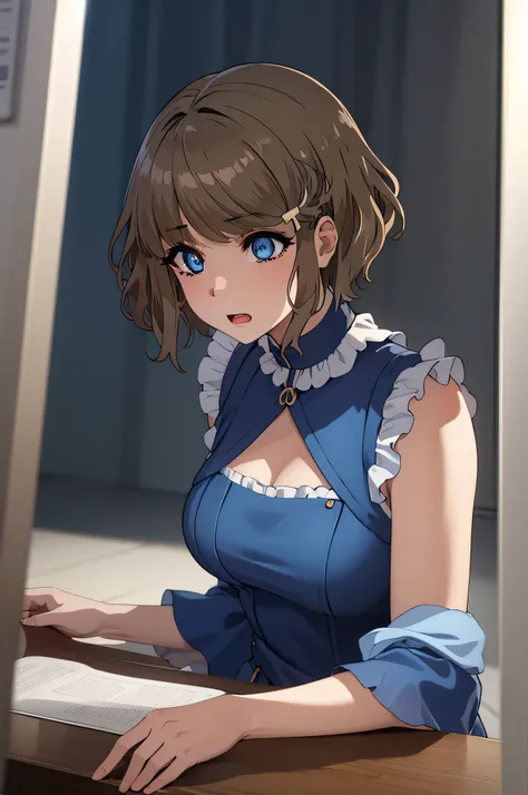 tomoekoga, tomoe koga, short hair, brown hair, blue eyes, hair clip,
BREAK (blue dress:1.2)
BREAK (masterpiece:1.2), best quality, high resolution, unity 8k wallpaper, (illustration:0.8), (beautiful detailed eyes:1.6), extremely detailed face, perfect ligh...