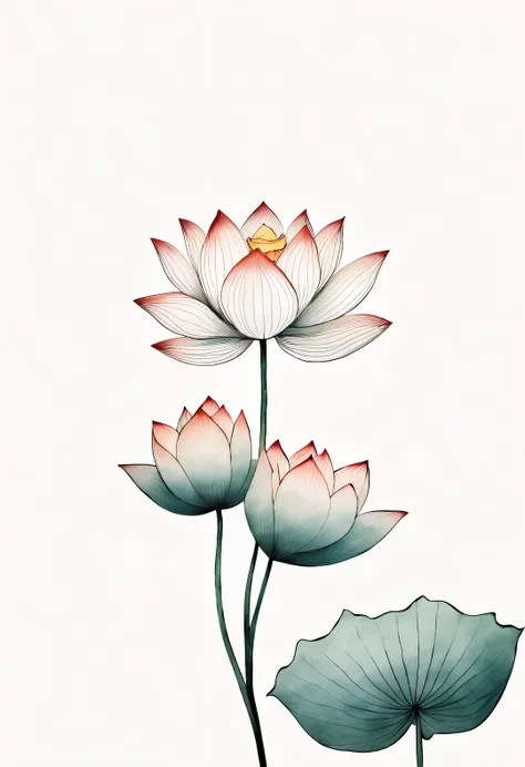 Beautiful slender fingers holding a lotus flower,contour,line art,Minimalist Chinese ink painting,