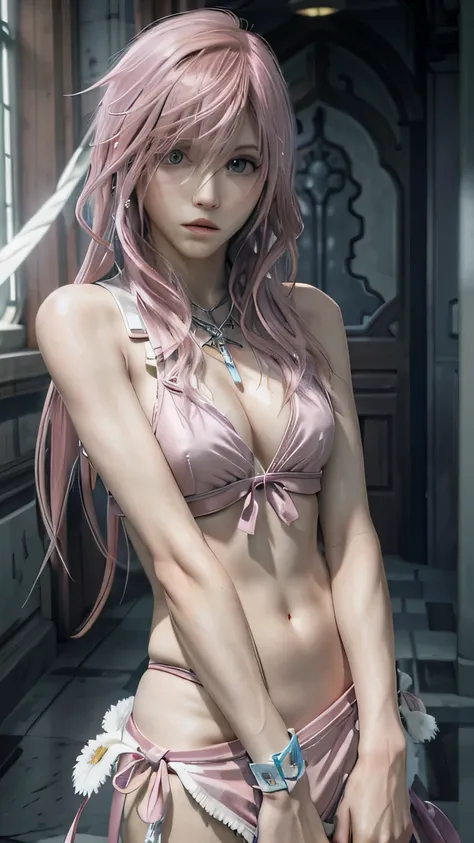 (masterpiece, highest quality:1.3)
Lightning FF13, 1 girl, alone, long hair, pink hair、blue bikini