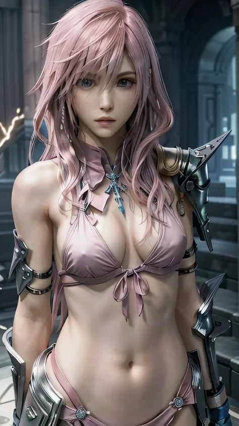 (masterpiece, highest quality:1.3)
Lightning FF13, 1 girl, alone, long hair, pink hair、blue bikini