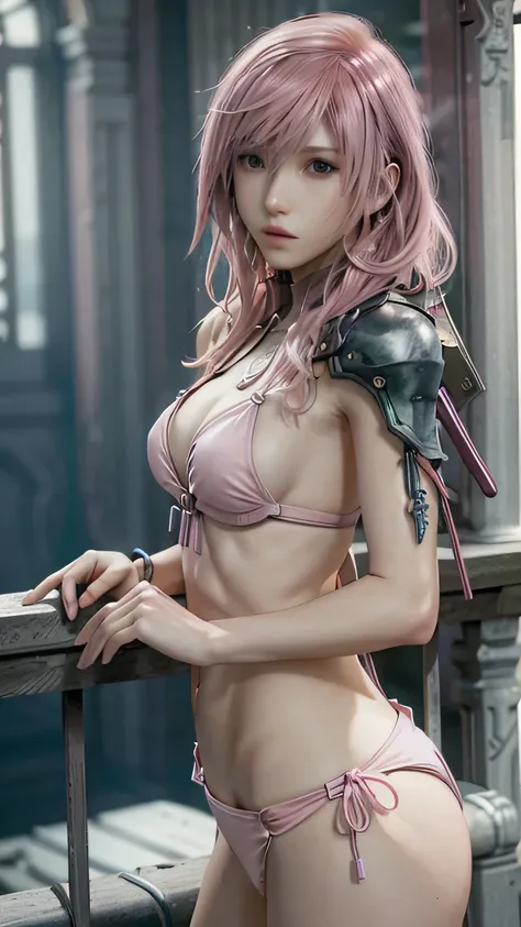 (masterpiece, highest quality:1.3)
Lightning FF13, 1 girl, alone, long hair, pink hair、pink bikini、Pose with buttocks sticking out