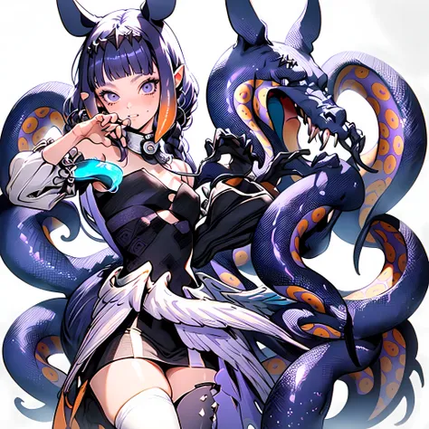 two-dimensional, masterpiece, best quality, Japanese cartoons, The facial details are very rich, highly detailed eyes, highly detailed back ground, perfect lighting, whole body, 1 girl, alone, Ninoma Inanis, purple hair, tentacle hair, blunt bangs, dynamic...