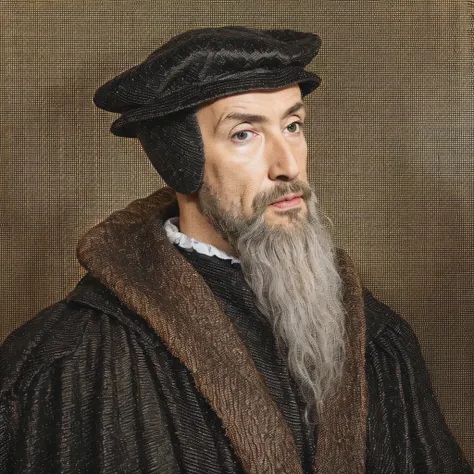 clear portrait of a man with a beard and hat, estudioso, Jakob Eirich, pintado em 1530, Direction: Johann Bodin, inspirado em Jacob Savery, Direction: Bartolomeu Strobel, Retrato do Professor Sinistro, Hans Holbein, robed renaissance estudioso, by Joseph v...