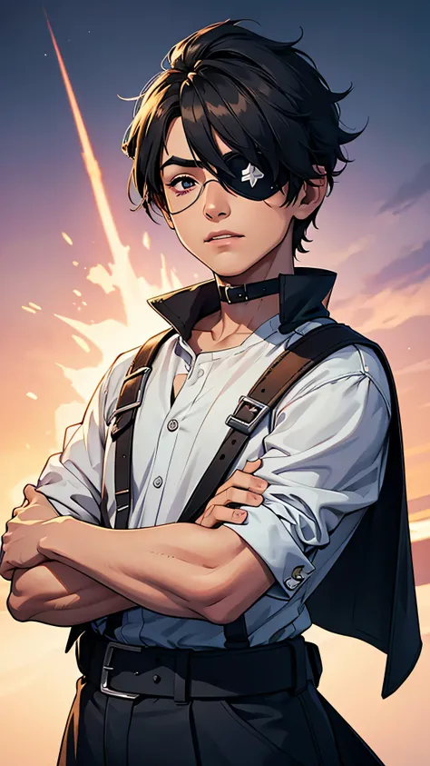 A kid male boy with an eye patch covering his right eyes 