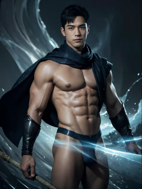 top-quality、​masterpiece、超A high resolution、(realisitic:1.4)、详细的脸、独奏、１young human male、No clothes on the upper part of the body and no pants、Dark hair、glistning skin、dense skin、(asian human)、architectural、(absurderes、hight resolution、ultra-detailliert)、、1 ...