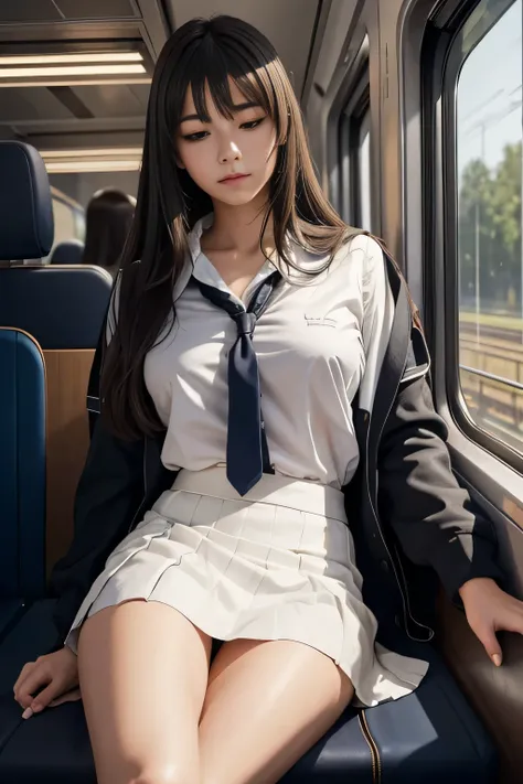 (realistic:1.3), face with shadow, written boundary depth, school uniform, 
beautiful detailed illustration,great art,(((very detailed))),
1 girl sitting,bangs,high school girl,sleep,close your eyes,white panties,skirt,
cowboy shot,from before
,(((very det...