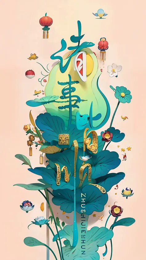 intricate illustrations in paper art style，lotus pond moonlight，render in 3d，and draw inspiration from postmodern art, as a play...