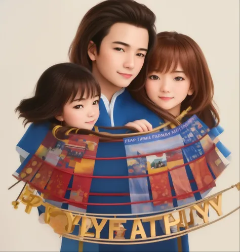 arafed family portrait with a banner and a banner for the happy family, happy family, an indonesian family portrait, family portrait, high quality portrait, full protrait, potrait, art cover, traditional art, profile pic, photo hyper realistic, family phot...