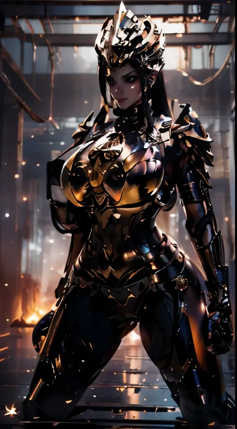 ((Unreal Engine 5)), Realistic Rendering, Excellent, lights on suit armor, helm, (Yoga Pants), looking on viewer, walkdown on street, beautiful face, makeup, (photorealism:1.2), ultrarealistic uhd face, (huge fake :1.4), (gigantic breasts:1.1), (muscle abs...