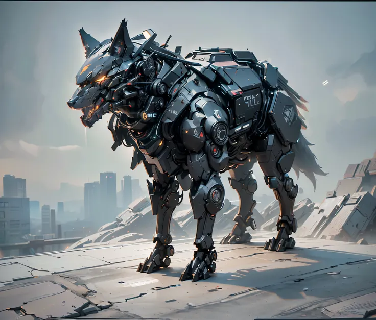 cyberpunk, mechanical wolf，glowing neon lights, ( global illumination, ray tracing, human development report, unreal rendering,r...