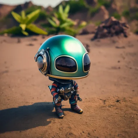 A cute little alien on earth, high quality, without helmet