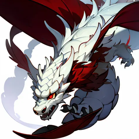 Huge white dragon, Red eyes, black spots on the body, Four paws, without wings