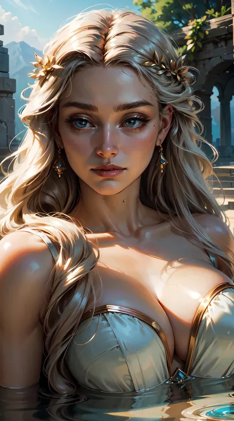 best quality,ultra-detailed,realistic,photorealistic,concept artists,portrait,beautiful detailed face and eyes,flowing curly hair,graceful pose,vibrant colors,feminine beauty,luminous skin,historical costumes,classic marble sculpture,breathtaking goddess,d...