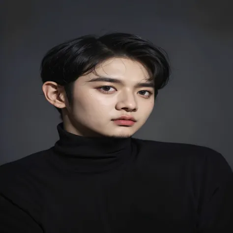 a close up of a person wearing a black turtle neck shirt, hyung tae, jinyoung shin, seseon yoon, shin jeongho, hyung tae kim, hong june hyung, ji-min, korean artist, jung jaehyun, hyung-tae kim, hyung - portrait of kpop idol, shinee minho, choi minho, kpop...