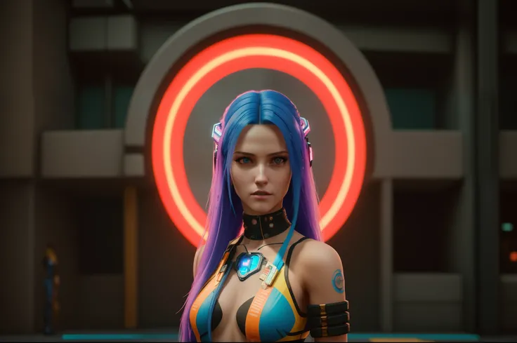 there is a woman with long hair and a blue top posing for a picture, cyberpunk 2 0 y. o model girl, portrait beautiful sci - fi girl, cyberpunk beautiful girl, beautiful cyberpunk woman model, dreamy cyberpunk girl, the cyberpunk girl portrait, futuristic ...