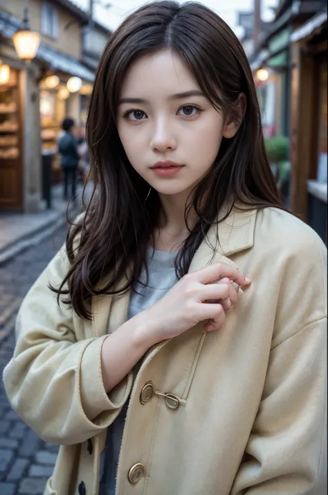  (8K, RAW photo, highest quality, masterpiece:1.3), (realistic, photo-realistic:1.4), (Highly detailed 8K wallpaper), sharp focus, Depth of written boundary,
 japanese idol,very cute, (coat:1.3),(Medium hair: 1.3), Upper body, highly detailed face and eyes...